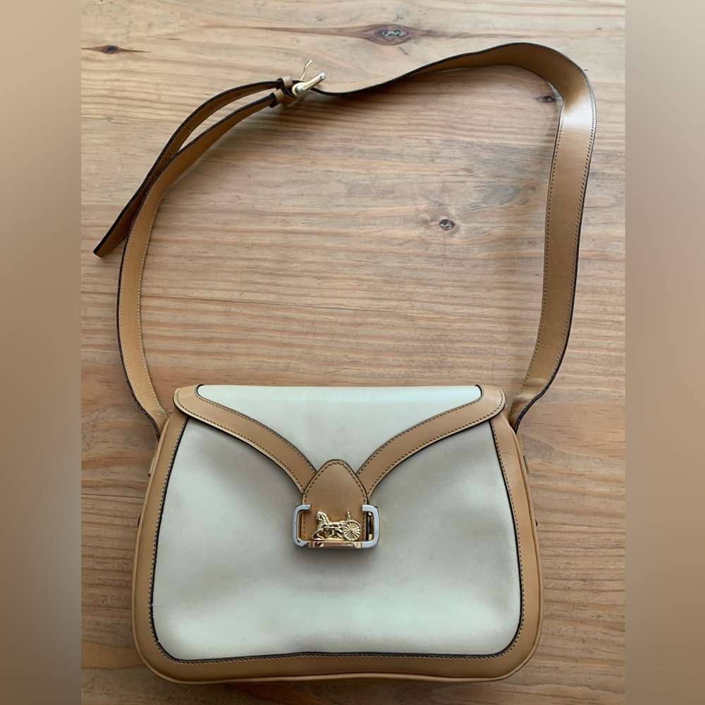 Celine Horse Carriage White Leather Vintage Shoulder bag 1980s